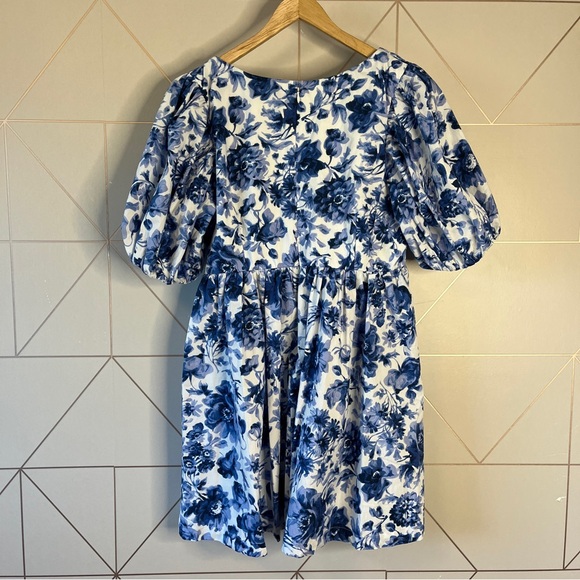Abercrombie & Fitch Cinch Front Poplin Mini Dress Blue Floral - Picture 4 of 8